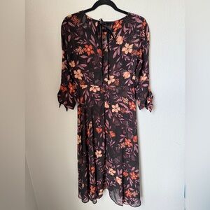 I Madeline Black and Pink Floral Mid Sleeve Dress